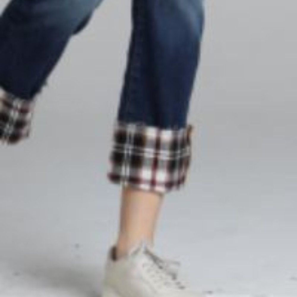 Plaid Cuff Mid Calf Jeans